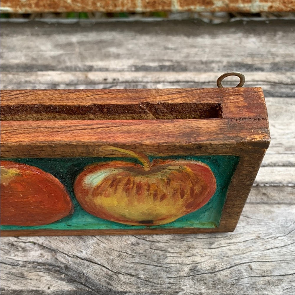 Vintage Carved Wooden Painted Apple Wall Art - Picture 3 of 12